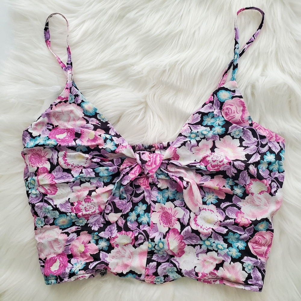 H&M Floral Front Tie Crop Top NWT